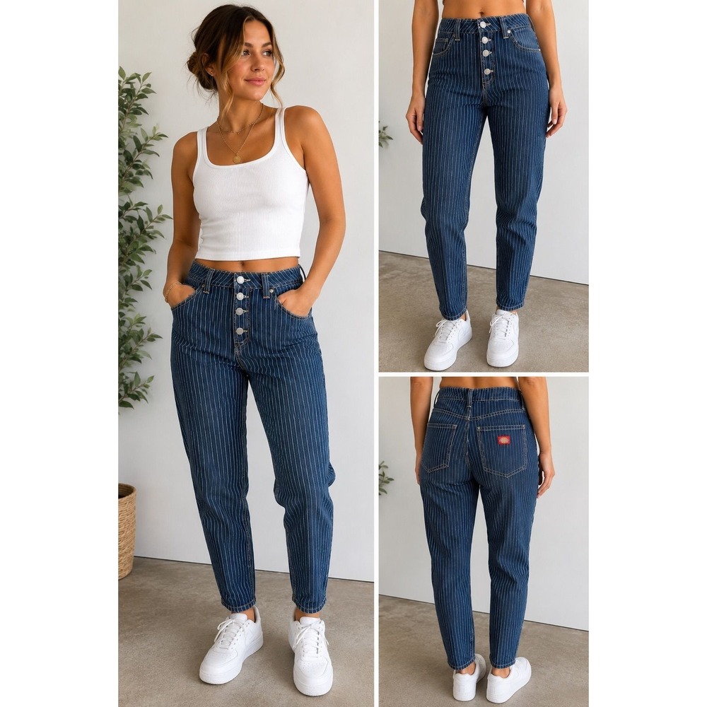Dickies Railroad Stripe Jeans Women’s 11/30 Button Fly Straight Leg Y2K Workwear